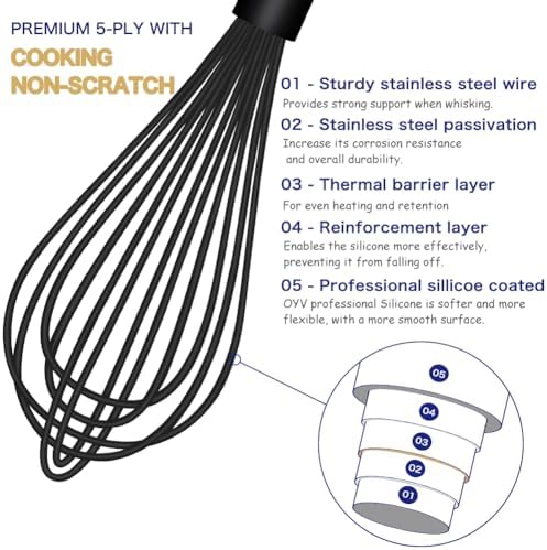 OYV Dishwasher Safe Silicone Whisk, Sealed Waterproof Design Set of 3