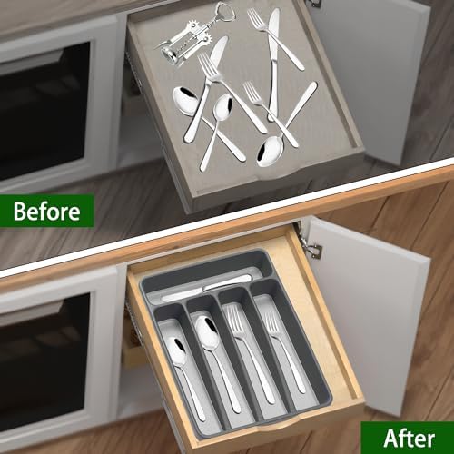 Loyareal Silverware Organizer, 5 Compartments, Black