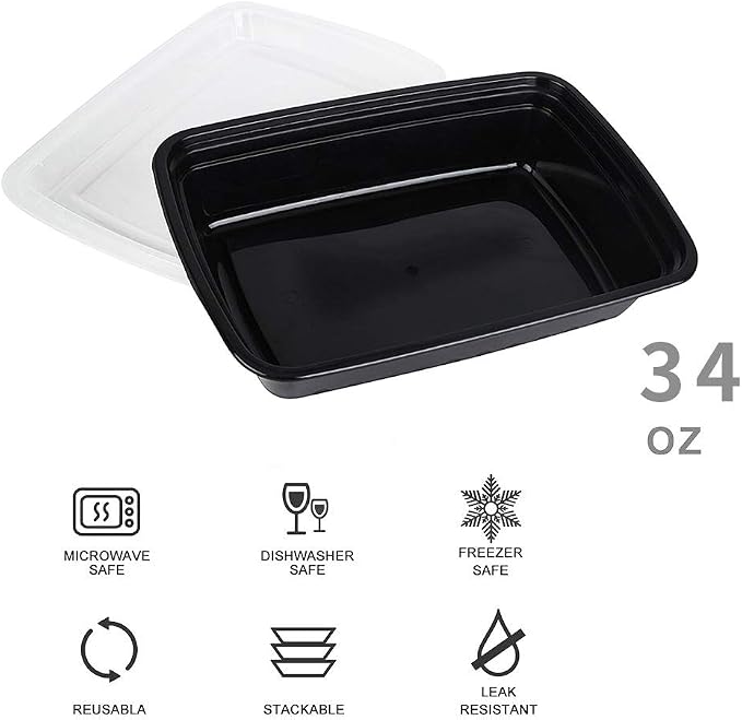 50-Pack Food Prep Containers, 1000ML/ 34 OZ Microwavable Food Storage Containers - Image 2