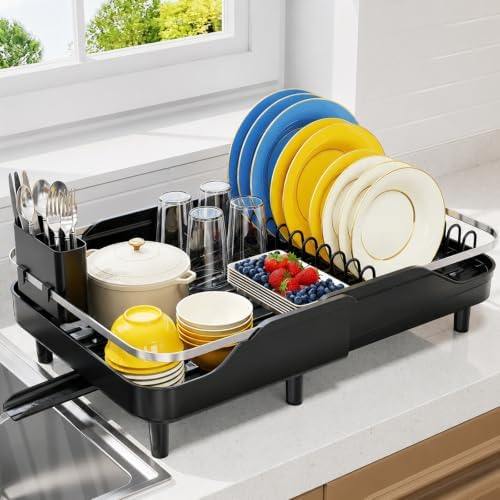 Urackify Expandable Dish Drying Rack, 16.2-23.7", Black