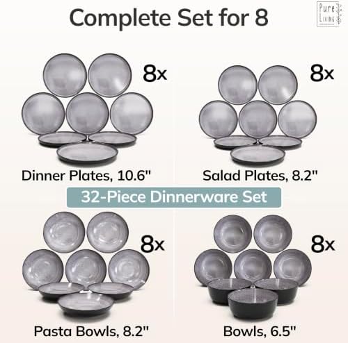 32 Piece Stoneware Dinnerware Set for 8, Handcrafted Plates and Bowls Set