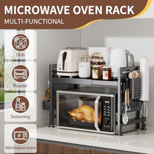 Extendable Microwave Oven Rack with 6 Hooks