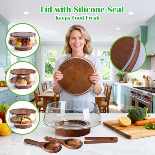 Extra Large Glass Salad Bowl with Lid Set, 5-Qt (160 fl oz)