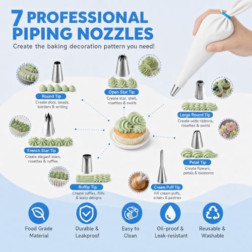 Reusable 16" Piping Bags and Tips Set