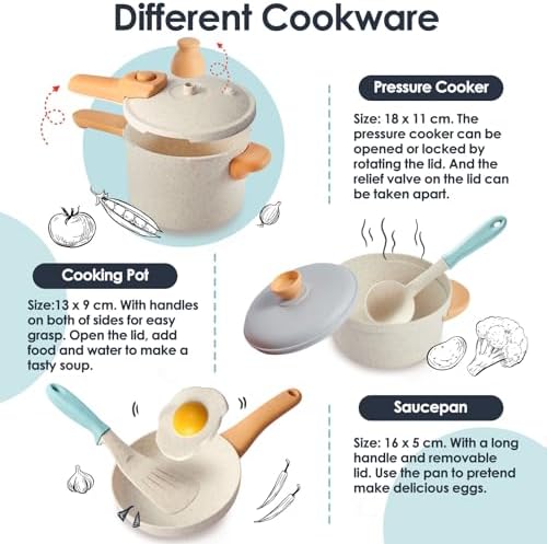 BUYGER Play Kitchen Pots and Pans Set, Pretend Play Utensils