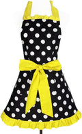 Hyzrz Cute Apron Retro Black Polka Dot Retro Ruffle Side Vintage Cooking Aprons by Hyzrz