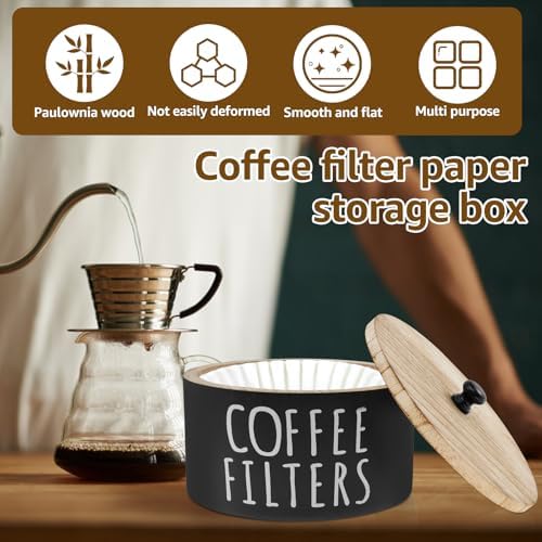Coffee Filter Holder with Lid, Wooden Storage Container for Countertop