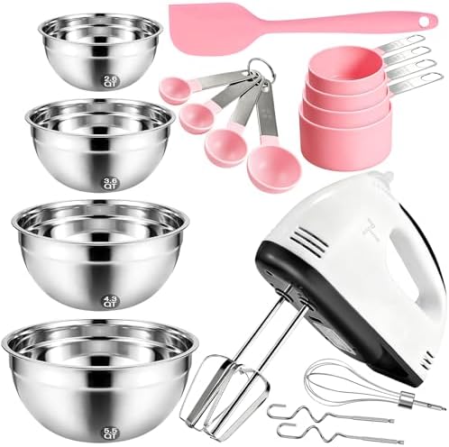 Showvigor Electric Hand Mixer with Stainless Steel Mixing Bowl Set –7
