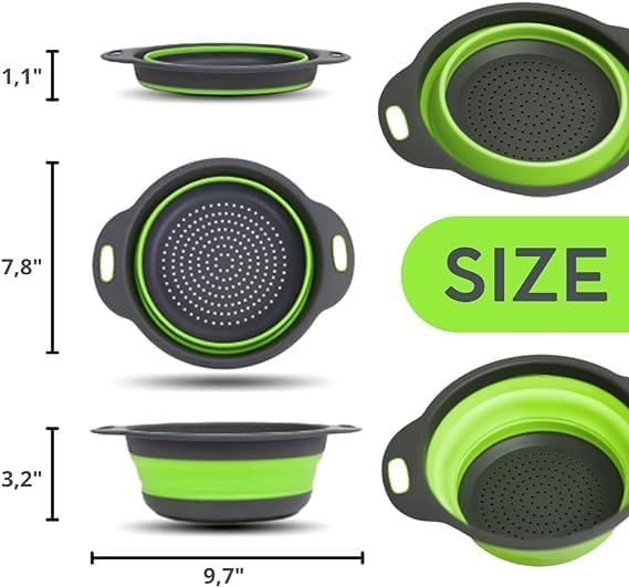 Green Round Silicone Collapsible Colander – Silicone Round Small Kitchen - Image 2