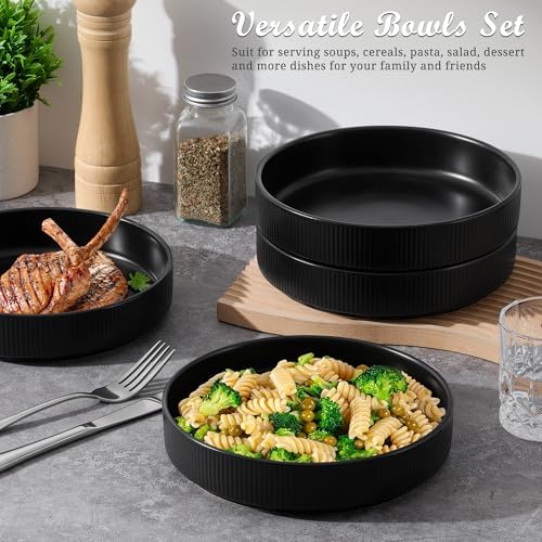 E-far Pasta Bowls Set of 4, 35oz Large Salad Bowl Plate for Dinner