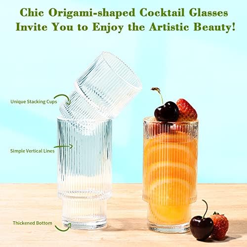 ISMASOAN Small Ribbed Glassware Set of 12, Glass Cups Fluted 12 oz &