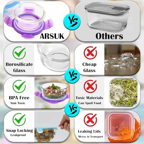8 oz Glass Food Storage Containers with Lids, 6-Pack