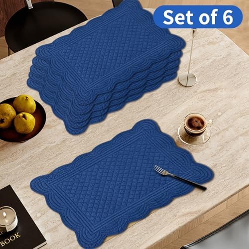 6 PC Quilted Placemats, 18"X13"Extra Large Cotton Placemats Set of 6