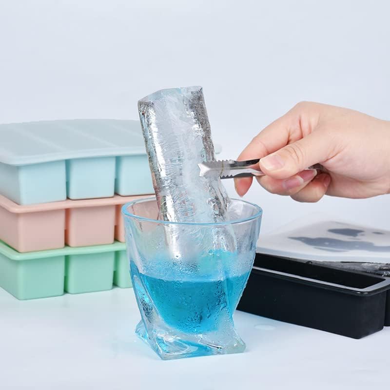 LONGFITE Large and Long Ice Cube Tray 2 Pack Silicone Freezing