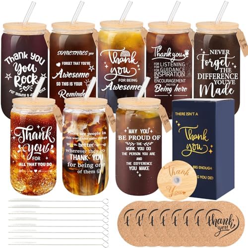 8 Set Employee Appreciation Gifts Glass Cups, 16oz Can Coffee Cups