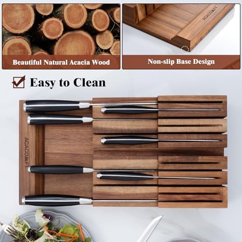 Acacia Wood In-Drawer Knife Block Without Knives