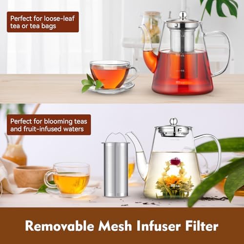 Glass Teapot, 1200ml (40oz) Tea Pot with Infuser for Loose Tea and