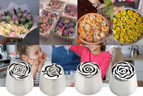 4pcs Russian Piping Tips Set Extra Large Stainless Steel Flower Icing