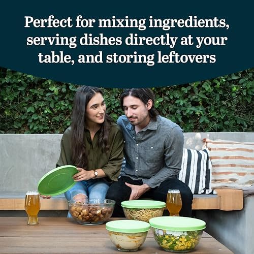 Libbey Baker's Basics 4 Piece Glass Mixing Bowl Set with Plastic Lids