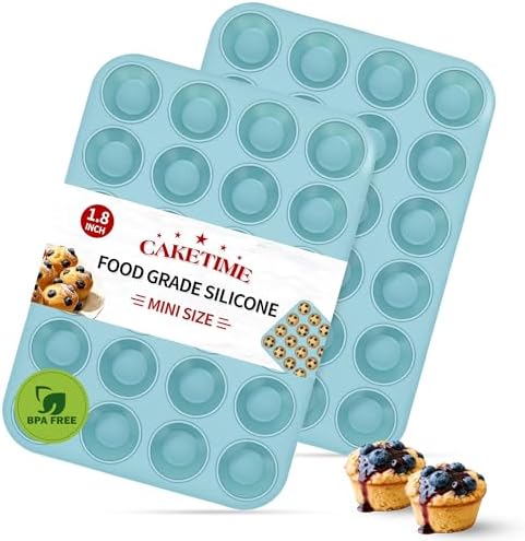 CAKETIME Silicone Mini Muffin Pan, 2 Pack 24 Cups Nonstick Mini