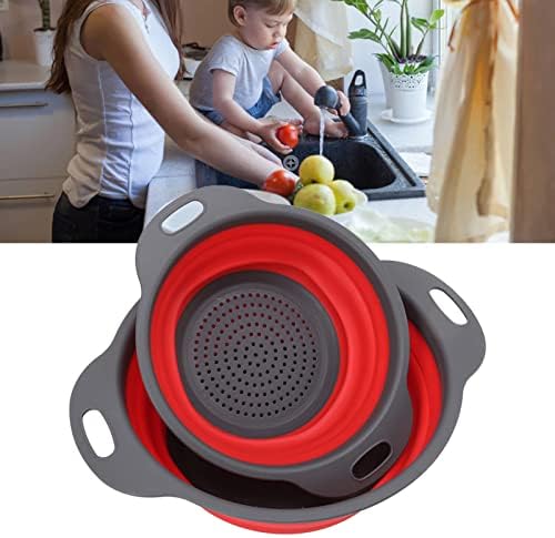 2Pcs Basket Collapsible Colander, Round Silicone Kitchen Strainer Set