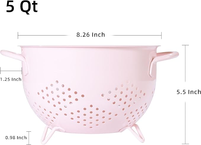 Metal Colander 5 Quart Powder Coated Self-draining Metal Strainer - Image 2