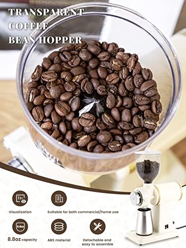 Huanyu 60mm Flat Burr Coffee Grinder, Cream White