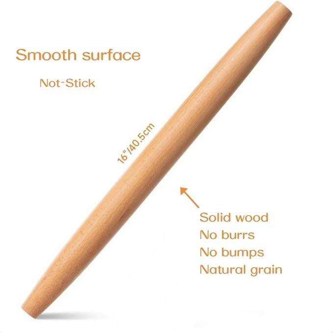 French Rolling Pin, 16 Inches Wooden Rolling Pin - Image 2