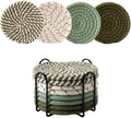 Drink Coasters Set of 8 with Holder, Cotton Woven,Olive Green