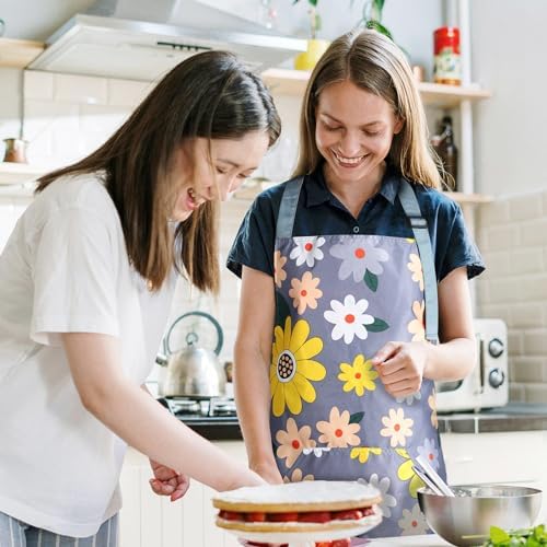 Apron for Women with Pockets, Adjustable Waterproof Floral Chef Aprons