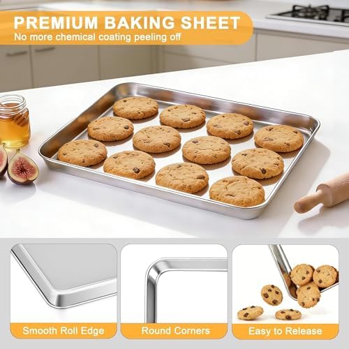 Onader 13x9 Inch Quarter Sheet Pan, Stainless Steel Baking Sheet Set