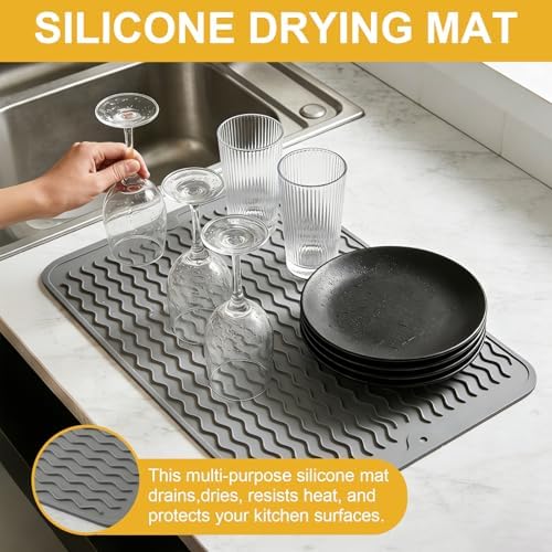 Silicone Dish Drying Mat,Silicone Grill Mat, Grey,12" x 16"