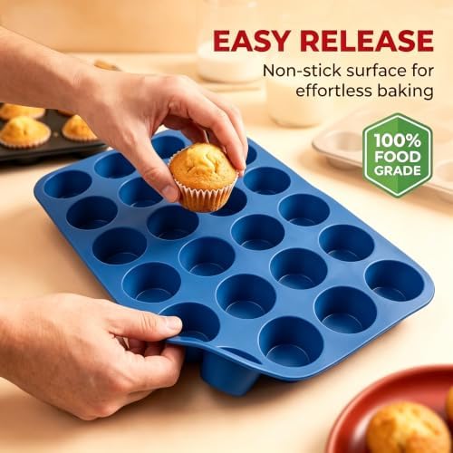Silicone Muffin Pan Mini Size 24 Cups Cupcake Pan, Nonstick Food Grade