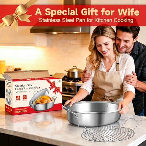 21 Inch Stainless Steel Roasting Pan with Rack and Lid For Turkey
