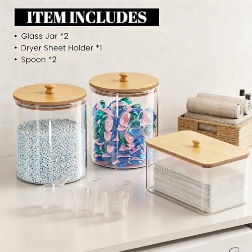 HomePekite Glass Laundry Pods Container & Dryer Sheet Holder, 2+1 Pack