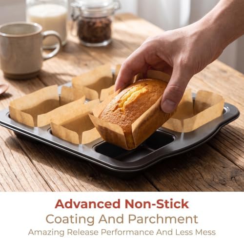 2 Pack Mini Loaf Pans for Baking with 300 Parchment Liners, 8-Cavity