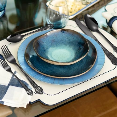 20 Pieces Black Gorgeous Retro Royal Silverware Set For 4,Stainless