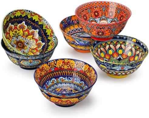 vancasso Boho Cereal Bowls Set of 6, 24 Oz Ceramic Soup Bowl for