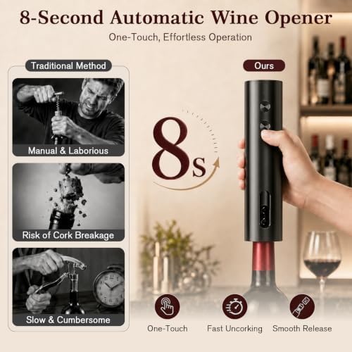 Rechargeable Electric Wine Bottle Opener: 8s Opening, 50 Bottles per