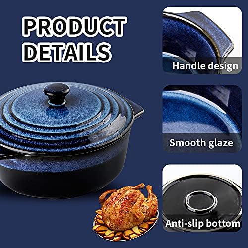 KOOV Ceramic Casserole Dish with Lid - 2 Quart, 9 Inch Round Baking