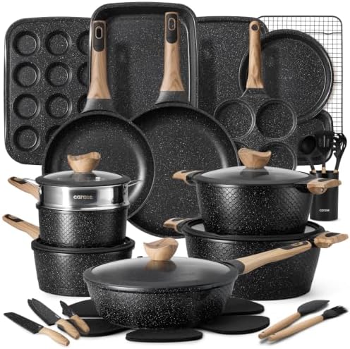 CAROTE 39pcs Nonstick Cookware Sets, Pots and Pans Set with Bakeware