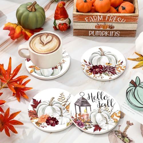 JarThenaAMCS Fall Pumpkin Coasters Watercolor Pumpkin Floral Round