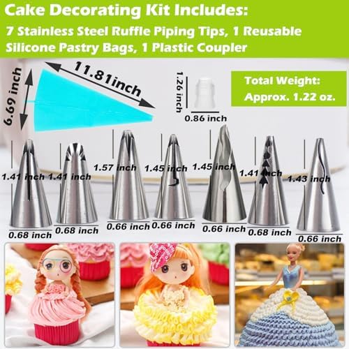 Suuker Ruffle Piping Tips Set, 9-Piece, with Bag
