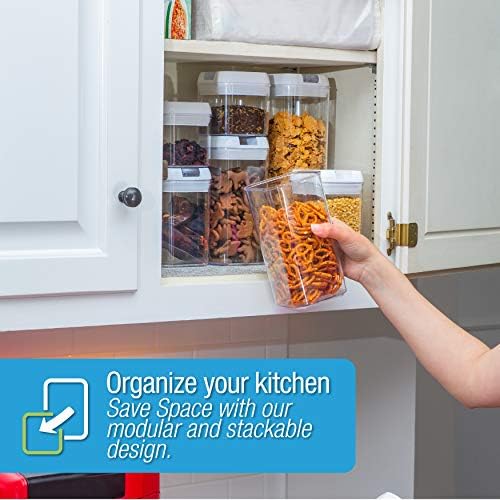 Set of 7 Airtight Food Storage Containers - Pantry Organizer Bins, BPA Free Plastic Containers plus Dry Erase Marker and Labels, Black