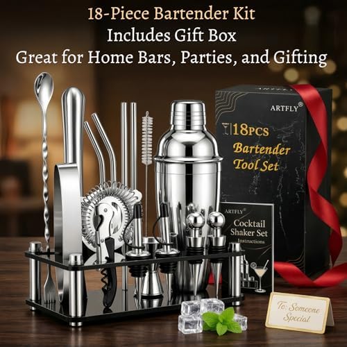 Cocktail Shaker Set, 18-Piece Bartender Kit with Stand, Bar Tool Set