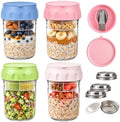 4 Pack Overnight Oats Containers with Lids, Spoons, Snack Cups & Steel