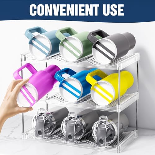 Stackable Water Bottle Organizer for Cabinet, Bottle and Other Tumbler