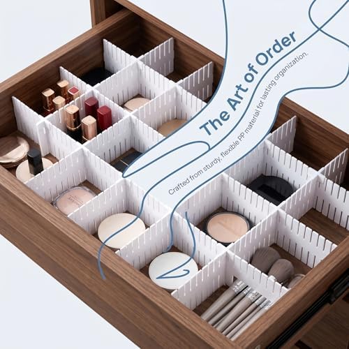 20 PCS Drawer Divider with 25 Accessories, Adjustable Drawer Organizer