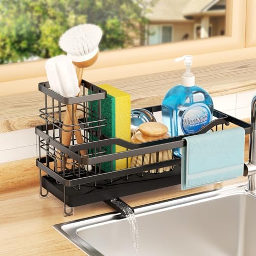 Sponge Holder for Kitchen Sink, Self-draining Sink Organizer with