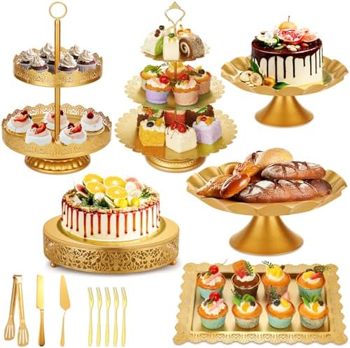 Audab Gold Dessert Table Display Set, Including Cake Stand, Cupcake